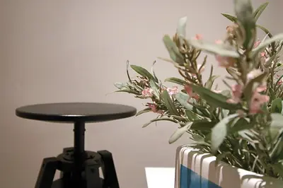 a small table next to a vase with pink flowers at Gelso in Rome