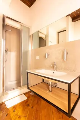 a bathroom with a sink and a shower at FIORE home Rome Center Campo dè Fiori in Rome