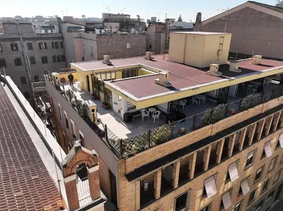 an overhead view of a building with a balcony at Casa Per Ferie Casa Cabrini in Rome