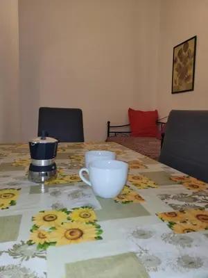 a table with a table cloth with a white bowl on it at in the garden in Rome