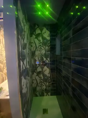a bathroom with a shower with green lights at Eutierra BLeisure Stay in Rome