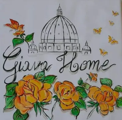 a drawing of a bird cage with yellow roses at Giava Home in Rome
