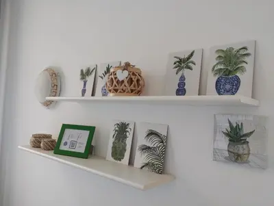 a white shelf with vases and palm trees on it at La Casa nel Parco - Stadio Olimpico, Auditorium con posto auto in Rome