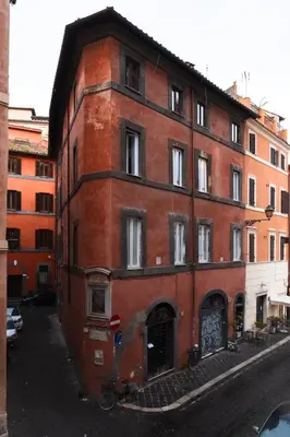 a red brick building on the side of a street at Modern pied a terre near Piazza Navona in Rome