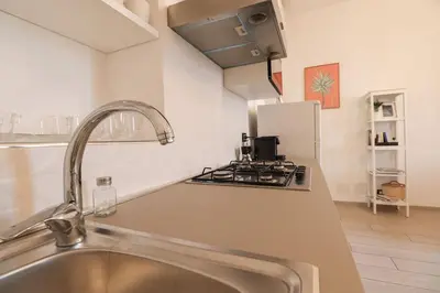 a kitchen with a sink and a stove at San Pietro - moderno appartamento in Rome
