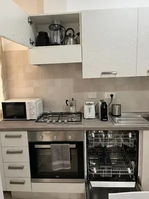 a kitchen with a stove and a microwave at Monti Deluxe Apartment in Rome