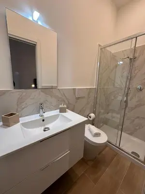 a bathroom with a sink and a shower and a toilet at Domus Iulius in Rome