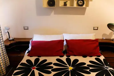 a bed with two red pillows in a bedroom at DGVatican in Rome