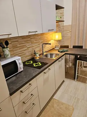 a kitchen with a sink and a microwave at Blessed Way in Rome
