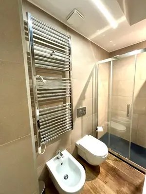 a bathroom with a toilet and a sink and a shower at Matilda House EUR 4 posti letto in Rome