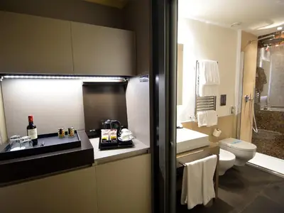 a bathroom with a sink and a toilet and a shower at Quirinale Luxury Rooms in Rome