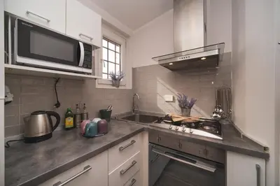 a kitchen with a sink and a microwave at Venus Penthouse - Favoloso attico in pieno centro a Roma in Rome