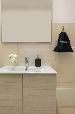 a bathroom with a sink and a black bag at Homs Boutique Apartment in Rome