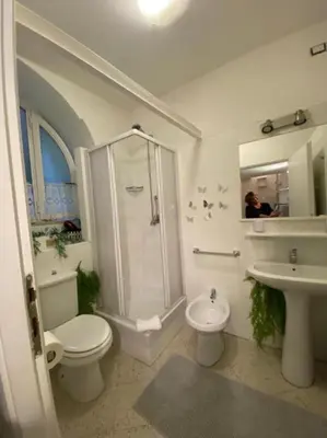 a bathroom with a shower and a toilet and a sink at NAVONA DOMITIA HOME in Rome
