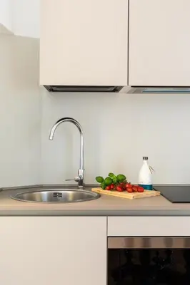 a kitchen counter with a sink and vegetables on a cutting board at Suite21-Parioli in Rome