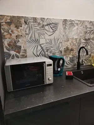 a microwave sitting on a counter in a kitchen at B&B L'Esquilina in Rome
