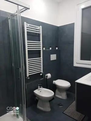 a bathroom with a toilet and a sink and a shower at Domus Gianicolense in Rome