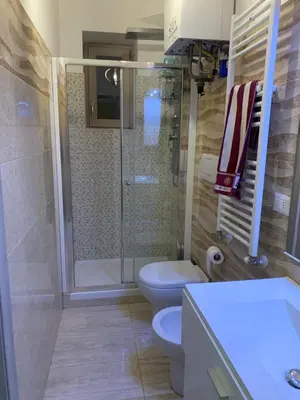 a bathroom with a shower and a toilet and a sink at Domus Felix Rome in Rome