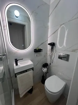 a bathroom with a toilet and a sink and a mirror at Palestro 78 in Rome