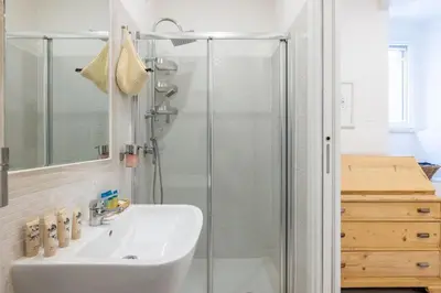 a bathroom with a sink and a shower at Vatican Momahouse Luxury by Varental in Rome