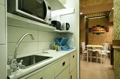 a kitchen with a sink and a microwave at Back to 70's-Modern and Terrace in Rome
