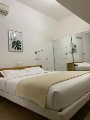a bedroom with a large bed and a large mirror at Flat Between The Vatican and Piazza del Popolo in Rome