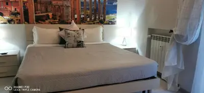 a bedroom with a large bed with a red pillow at Domus Viatoris in Rome