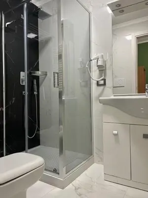 a bathroom with a shower with a toilet and a sink at Vatican Museum Scipioni BED & Breakfast in Rome