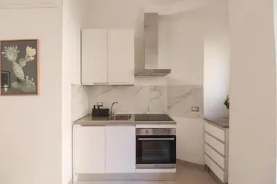 a white kitchen with a sink and a stove at Vaticano - appartamento nuovo in Rome