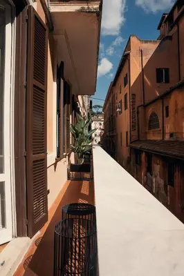a narrow alleyway between two buildings with a potted plant at The Flow - Via Del Corso in Rome
