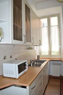 a kitchen with a sink and a microwave on a counter at Casa Vacanze Mazzini in Rome