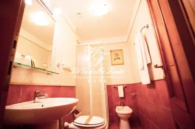 a small bathroom with a sink and a toilet at Villa della Fonte in Rome