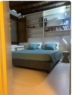 a bedroom with a bed and a book shelf at Colosseum Dream Apartment in Rome