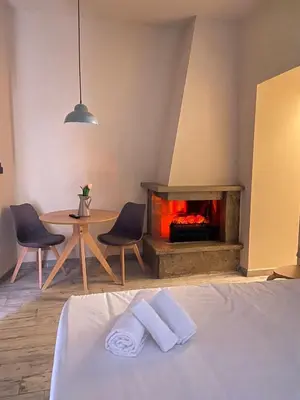 a hotel room with a bed and a fireplace at Tiziano's house San Pietro Station in Rome