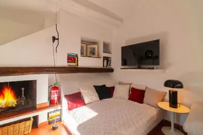 a living room with a bed and a fireplace at Campo de' Fiori Enchanting Attic in Rome