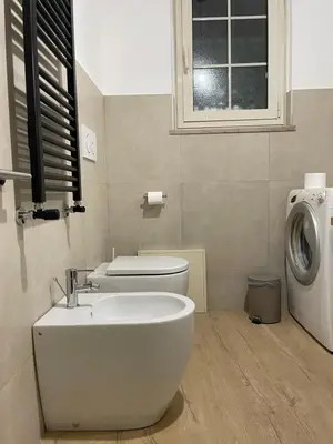 a bathroom with a sink and a washing machine at ALMA - Vatican Apartment in Rome