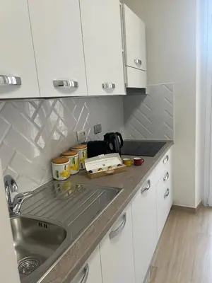a kitchen counter with a sink and white cabinets at Casa Riboty by GHOR in Rome