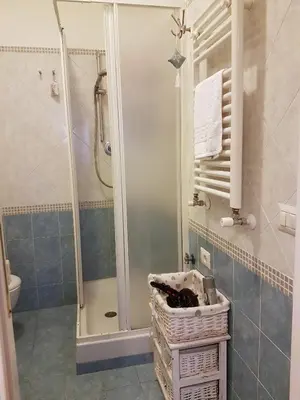 a bathroom with a walk in shower and a toilet at Il Salotto di via Giulia in Rome
