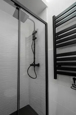 a shower in a bathroom with a glass door at Studio Flat - Lungara 44A in Rome
