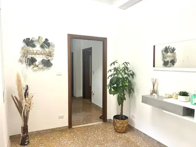 a hallway with a mirror and plants in a room at Valentina House in Rome