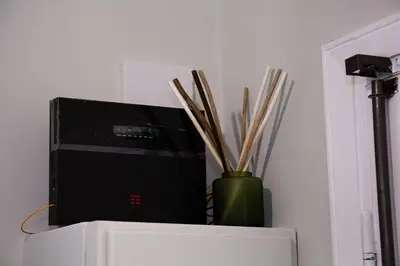 a vase with wooden sticks in it next to a television at Bright apartment near San Pietro in Rome