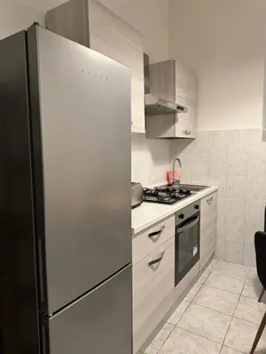 a kitchen with a stainless steel refrigerator at Pietra Apartment 2 , Colosseo in Rome