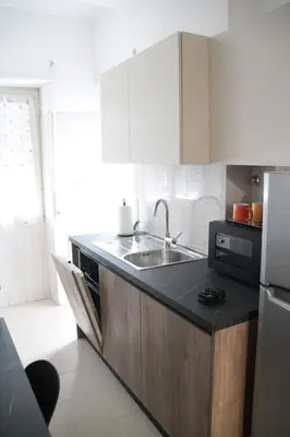 a kitchen with a sink and a refrigerator at Appartamento Hector in Rome