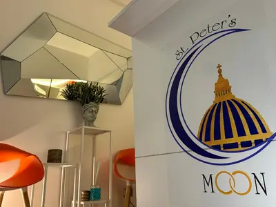 a sign for the united states of america and the logo of the united states at St.Peter's Moon in Rome