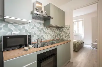 a kitchen with a sink and a microwave at Domus White in Rome