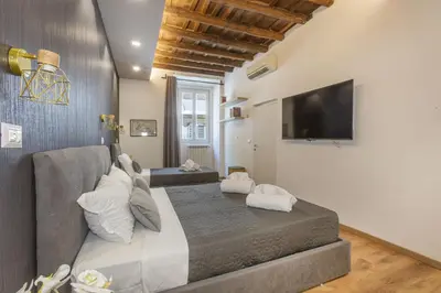 a bedroom with a bed and a flat screen tv at Sweet House Campo de’ Fiori in Rome