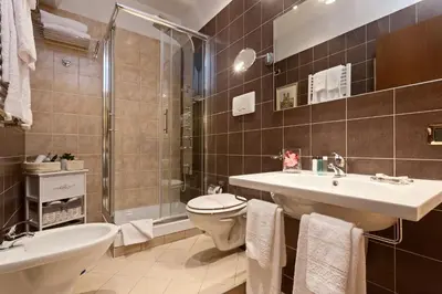 a bathroom with a toilet and a sink and a shower at Vatican Domus in Rome