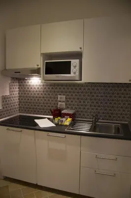 a kitchen with a sink and a microwave at Leoncino 36 Apartments in Rome in Rome