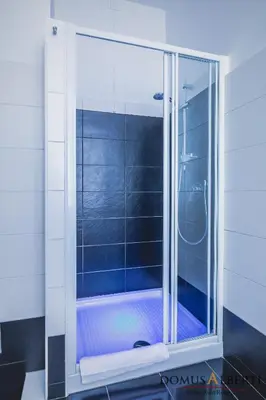 a shower with a glass door in a bathroom at Domus Alberti Bed & Breakfast in Rome