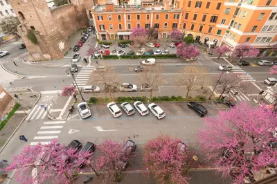 an aerial view of a city street with cars parked at Termini Station Lightsome 3BR Apartment in Rome